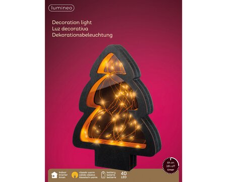 3D Kerstboom hout B21 H28cm zwart/klassiek warm Micro LED - afbeelding 1