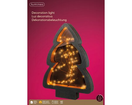 3D Kerstboom hout B27,5 H38cm zwart/klassiek warm Micro LED - afbeelding 1