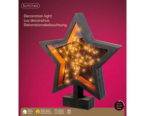 3D ster hout B26 H28 zwart/klassiek warm Micro LED - afbeelding 1