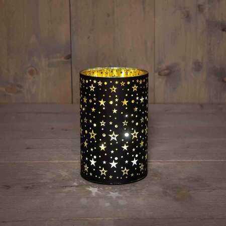 Cylinder glas gouden binnenkant met sterren LED - afbeelding 2