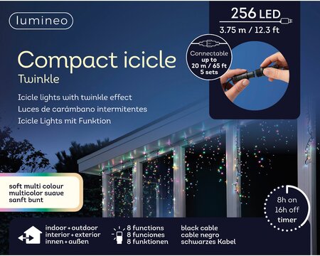 Icicle compact L3,75m 8 functie twinkel soft multi effect LED - afbeelding 1