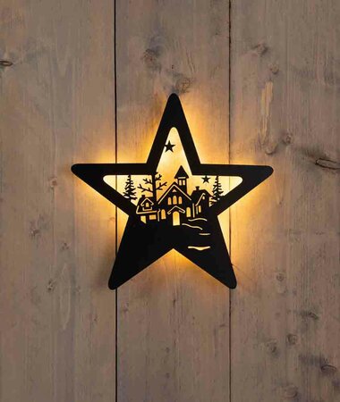 Muurhanger ster frame met kerstdorp LED - afbeelding 3