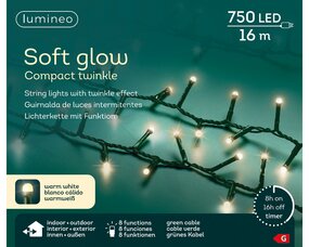 Soft glow compact lights L16m 8 functie twinkel effect warm wit LED - afbeelding 1