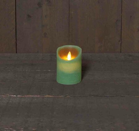 Wax stompkaars met bewegende vlam H10cm jade groen LED