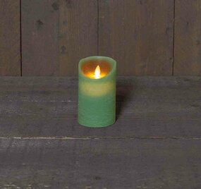 Wax stompkaars met bewegende vlam H12,5cm jade groen LED